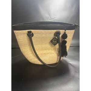 Del Rio Woven Straw Tote Bag Black Trim Tassel Sustainable Made in Mexico NEW